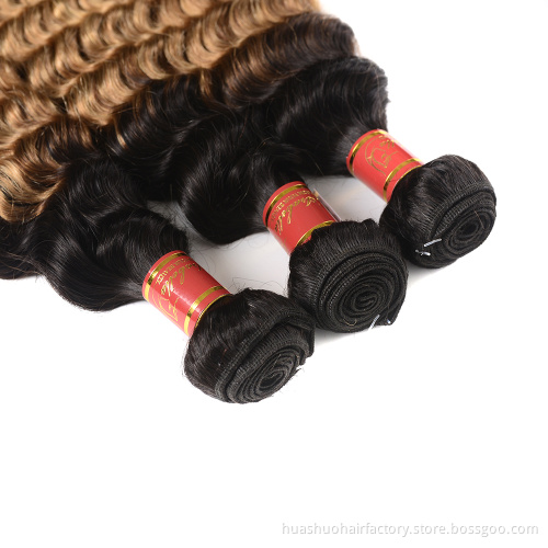 Huashuo high discounts Malaysian New Colored Best Price 1B 27 Ombre Color Dark Root Cheap Deep Wave Hair Weave